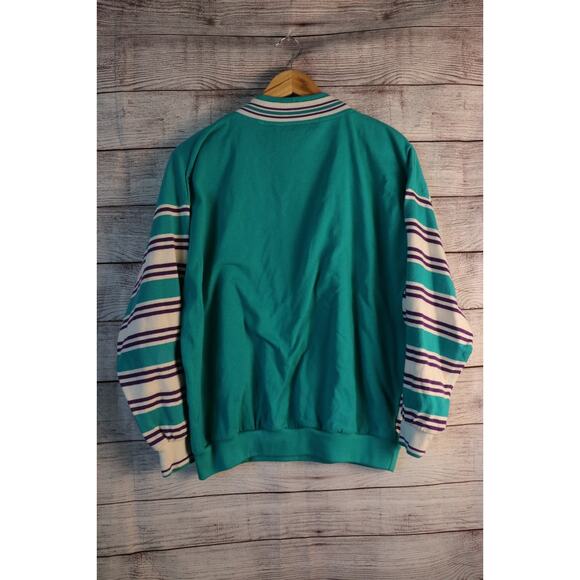 Vintage San Francisco Sport Medium Half Striped Teal Pullover Sweater - Picture 5 of 5